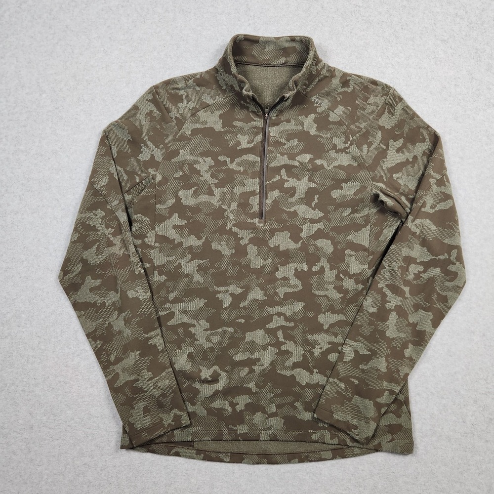 Lululemon Pullover Men Medium Green Camo Surge Warm 1/4 Zip Jacquard Long Sleeve